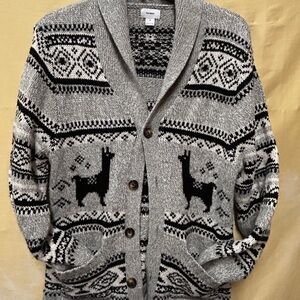 Old Navy Gray and Black Llama Pattern Cardigan